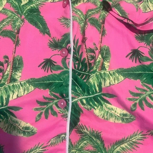 Room Service Pink & Green Palm Tree Print Pajama Set Size XXL - Picture 8 of 12